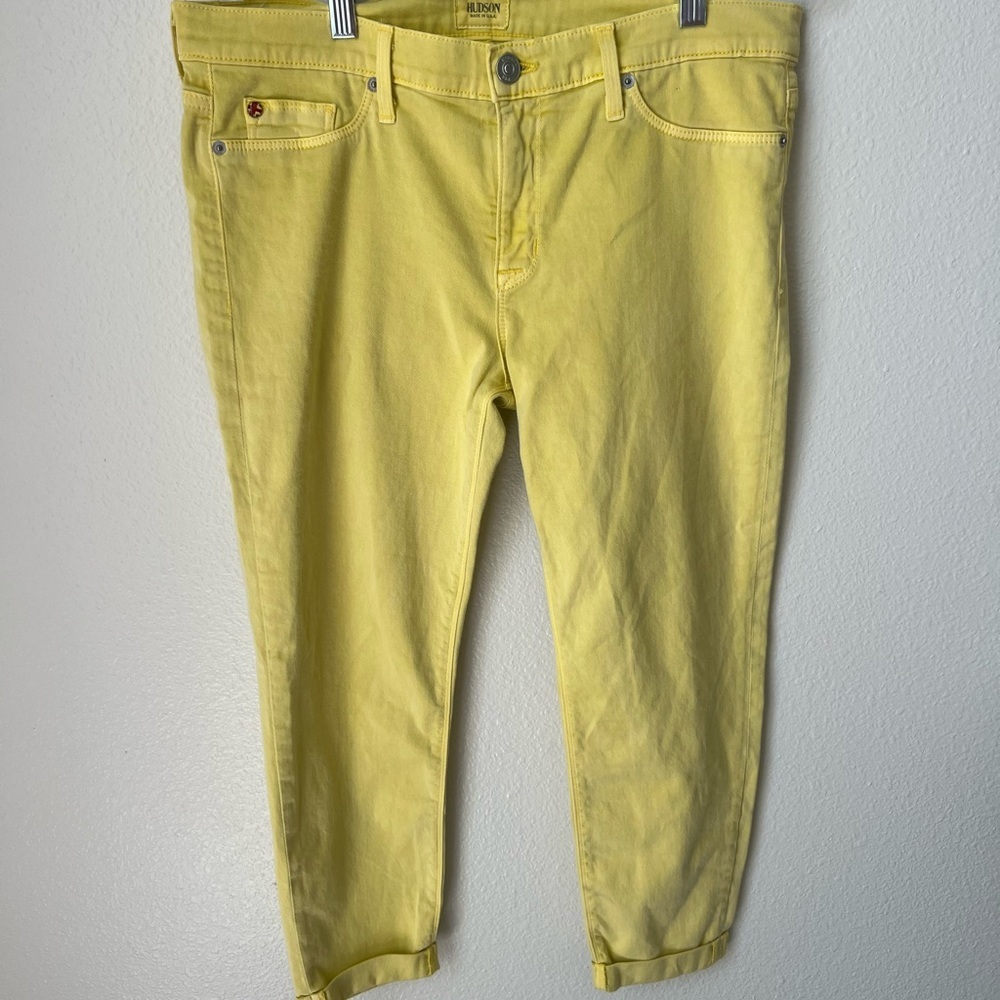 Hudson Crop Harkin Super Skinny With Cuff Yellow Jeans Size 32 - Picture 2 of 7